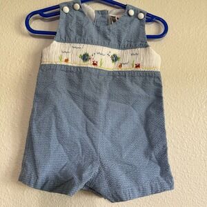 Boys Petit Ami Smocked Seersucker Fish Nautical Beach Portrait Shortall 3 Months
